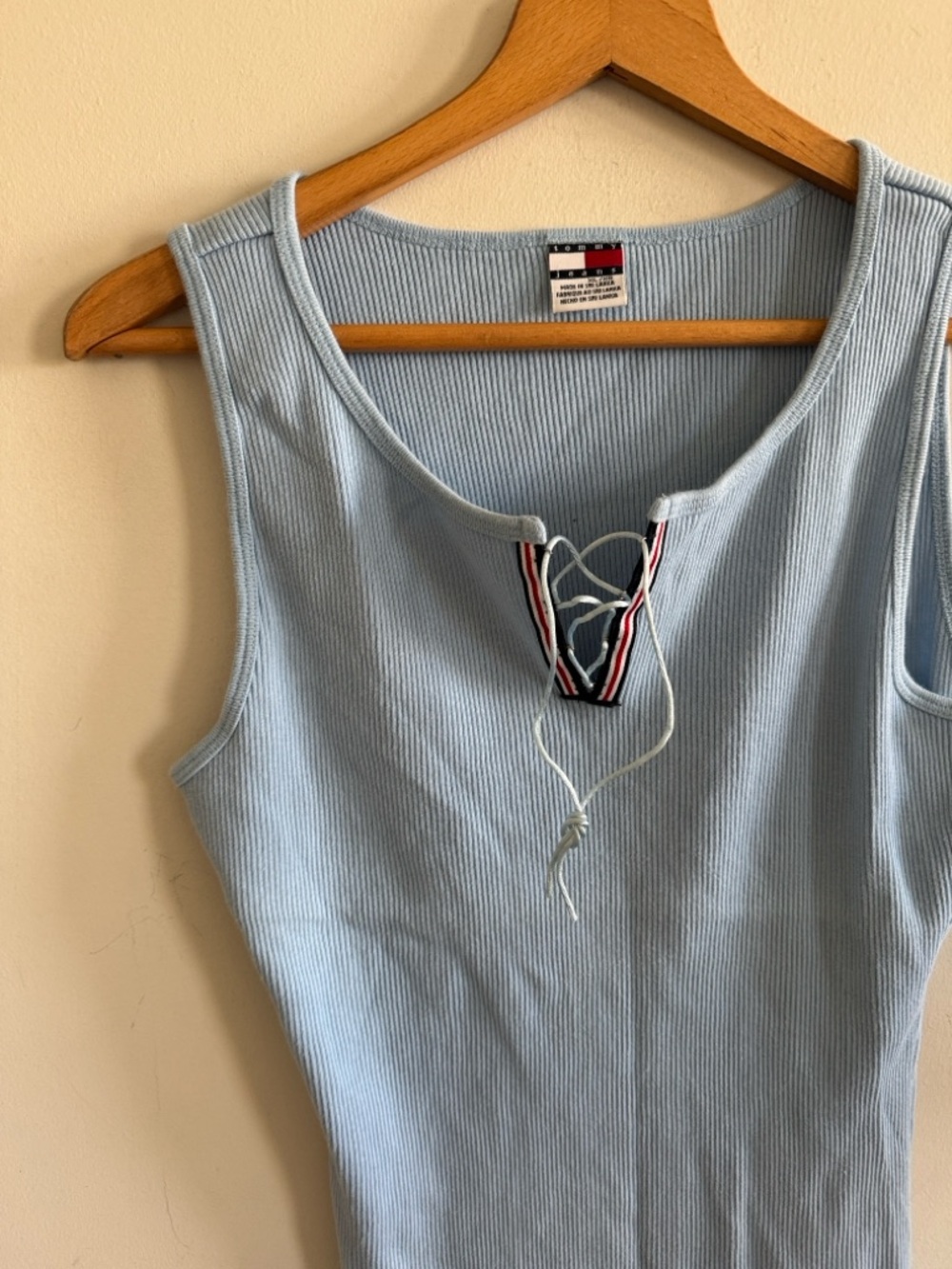Vintage Y2K Tommy Hilfiger blue ribbed cotton sleeveless tan top size XL - Picture 2 of 7
